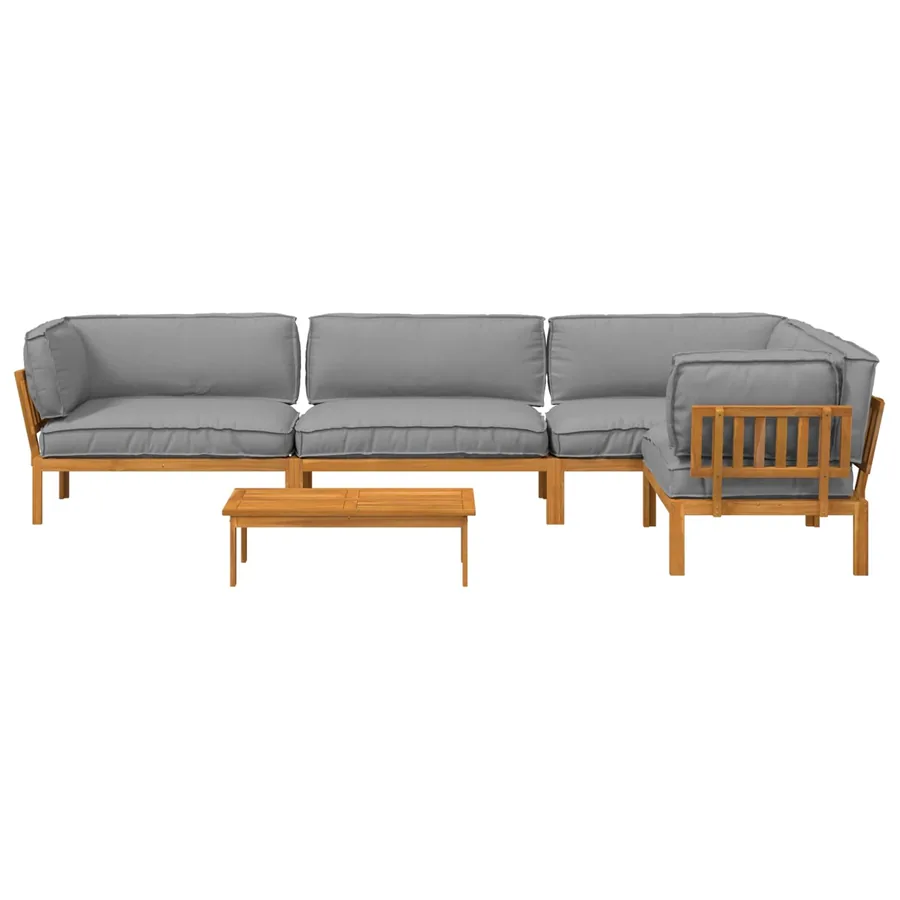 Ensemble de Canapés Uni 5 pcs Gris Bois d'Acacia Massif - 8