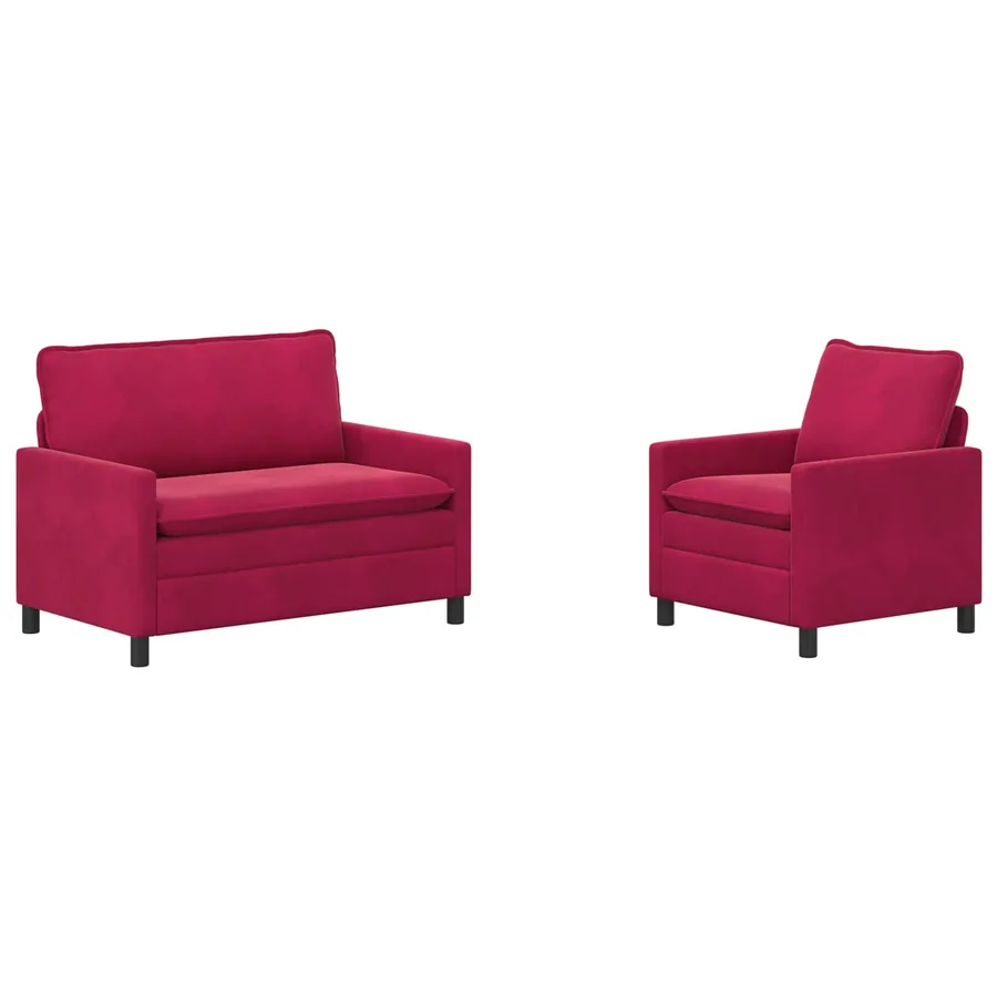 Ensemble de Canapés 2 pcs Bordeaux Velours - 2