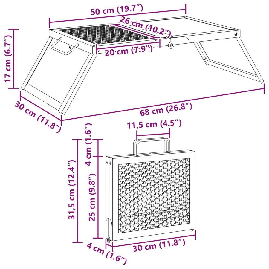 Gril de camping pliable Noir 31,5 x 26,5 x 4 cm Acier allié - 8