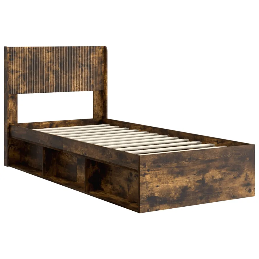 Cadre de lit avec rangement et tête de lit Chêne fumé - 4