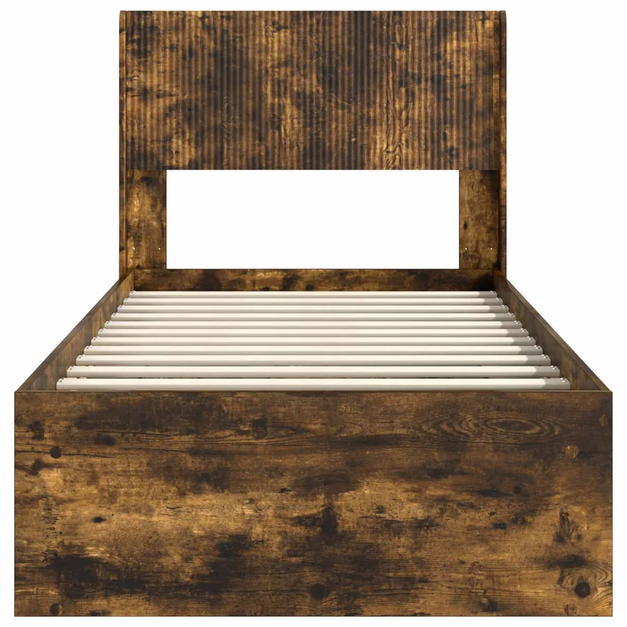 Cadre de lit avec rangement et tête de lit Chêne fumé - 5