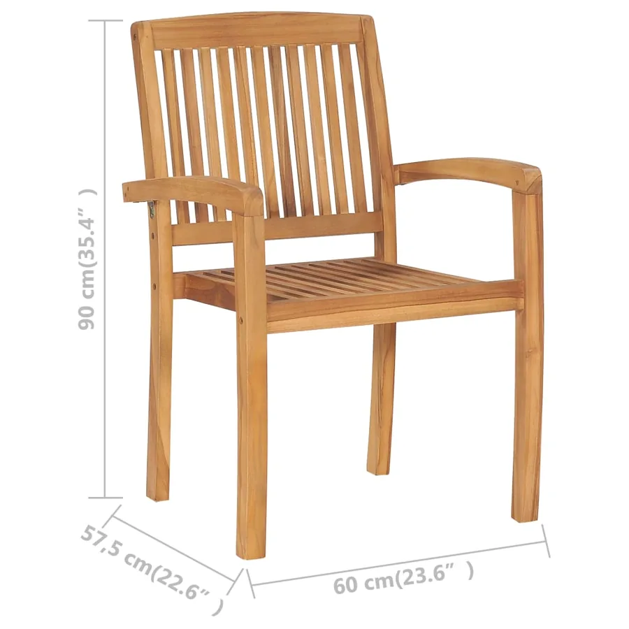 Chaises empilables à manger de jardin lot de 2 Bois teck solide - 6