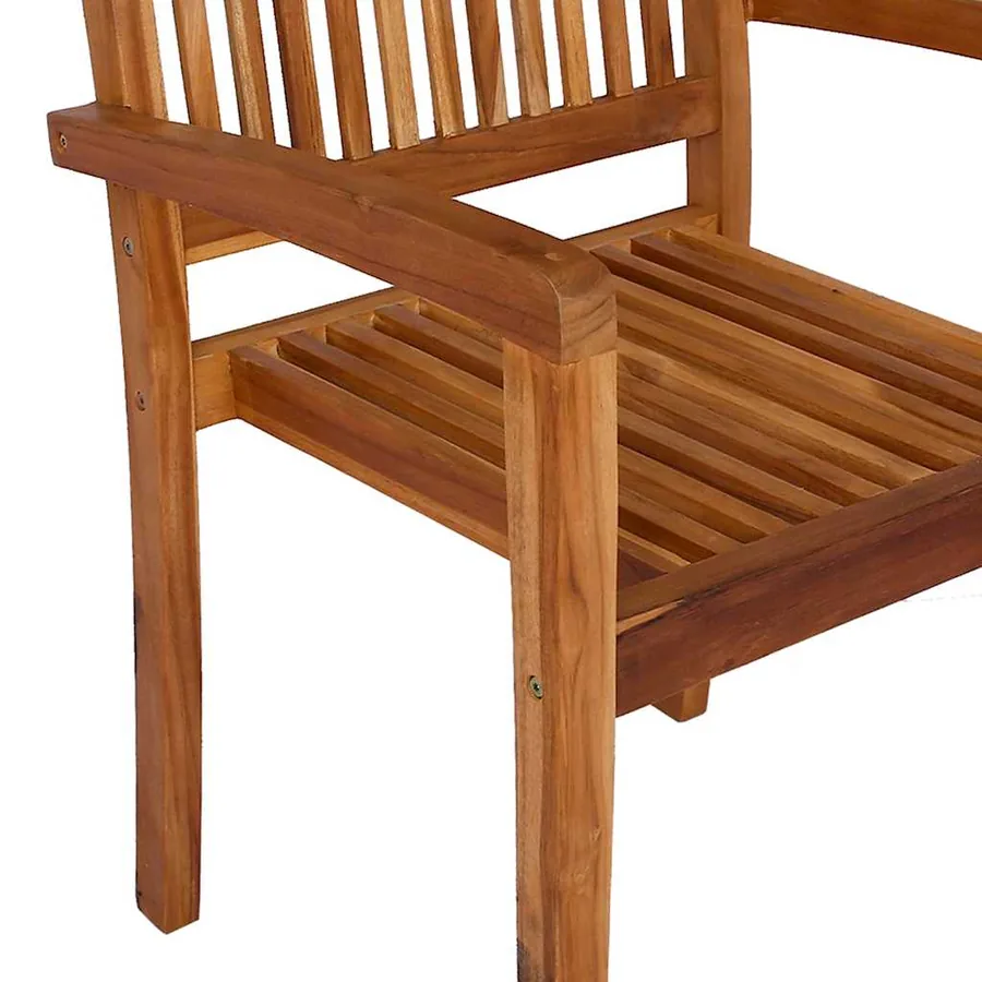 Chaises empilables à manger de jardin lot de 2 Bois teck solide - 7