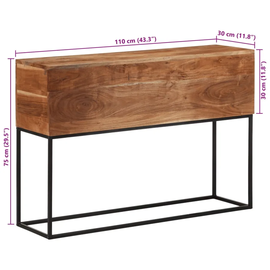 Table console 110x30x75 cm bois massif d'acacia et fer - 8