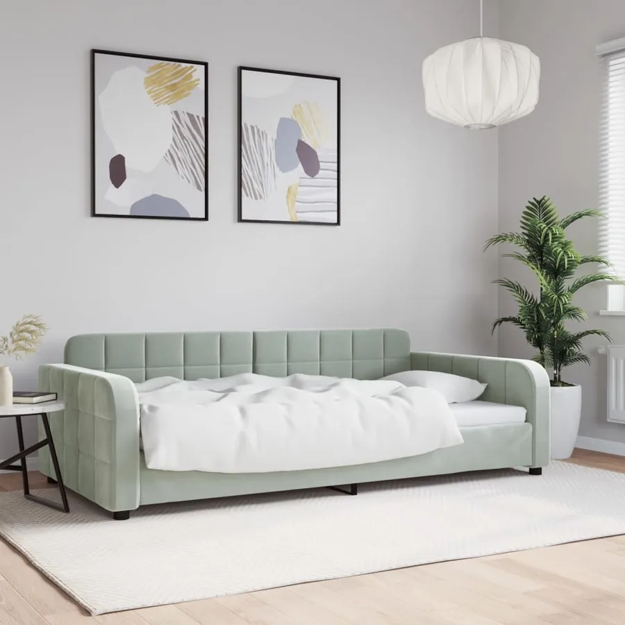 Lit de jour gris clair 100x190 cm velours