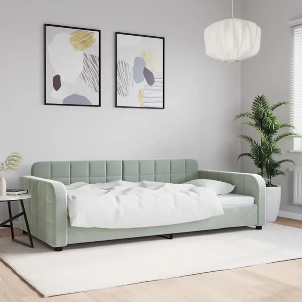 Lit de jour gris clair 100x190 cm velours