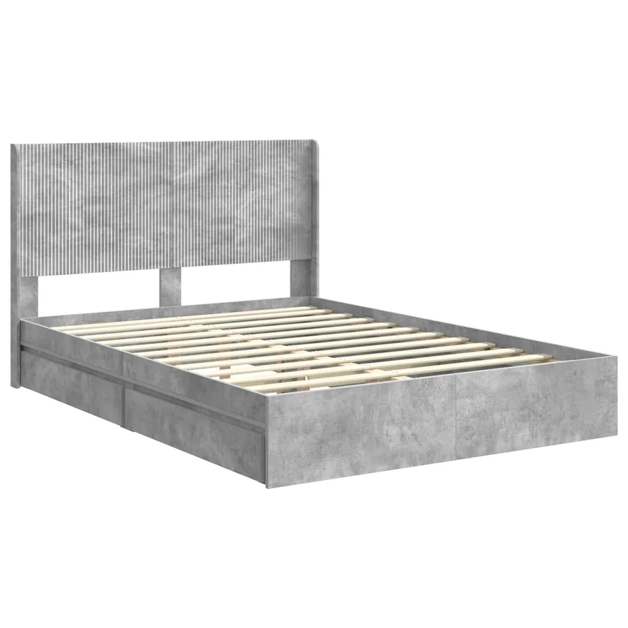 Cadre de lit avec rangement et tête de lit Gris béton - 4