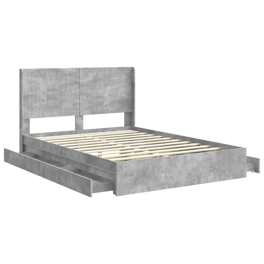 Cadre de lit avec rangement et tête de lit Gris béton - 5
