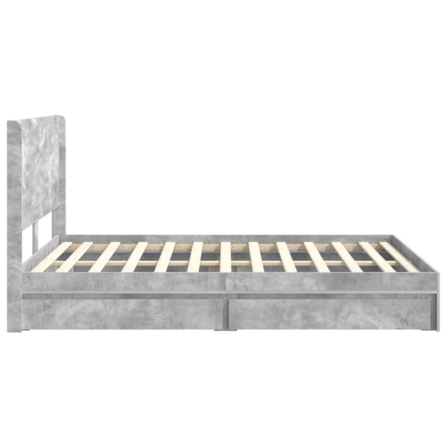 Cadre de lit avec rangement et tête de lit Gris béton - 7