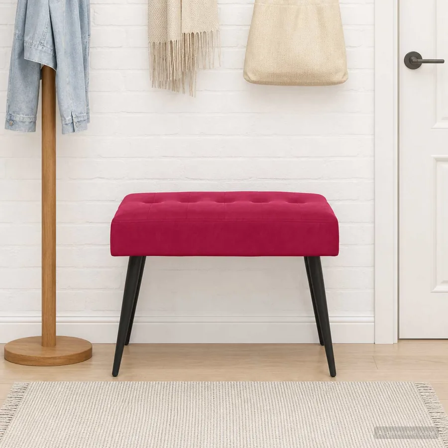 Banc avec capitonnage bouton Bordeaux 60 x 40 x 45 cm Velours - 3