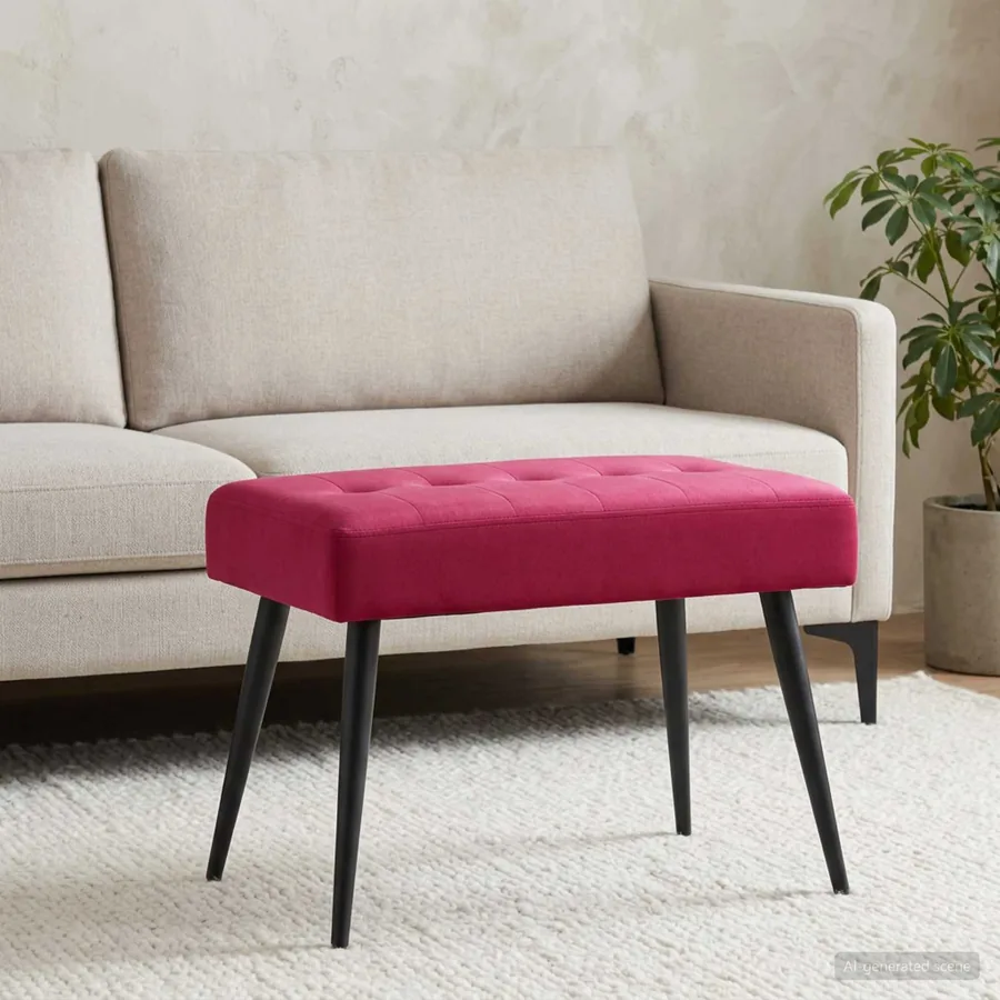 Banc avec capitonnage bouton Bordeaux 60 x 40 x 45 cm Velours - 4