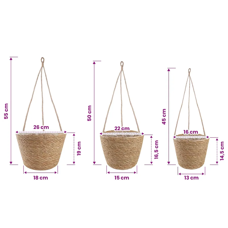 Paniers à plantes en herbe de mer 3 pcs Naturel Ø26 x 19 cm - 7