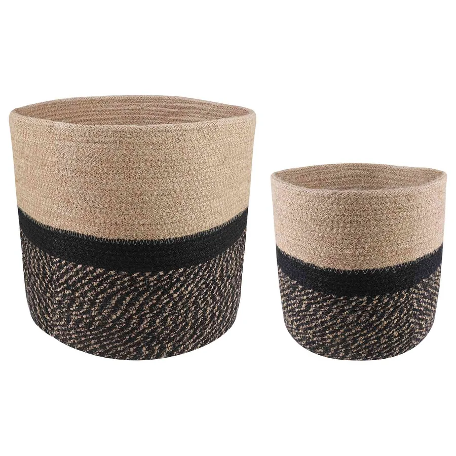 Ensemble de Pots à Plantes 2 pcs Naturel et noir Ø 28 x 28 cm