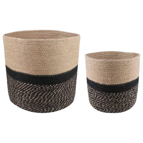Ensemble de Pots à Plantes 2 pcs Naturel et noir Ø 28 x 28 cm