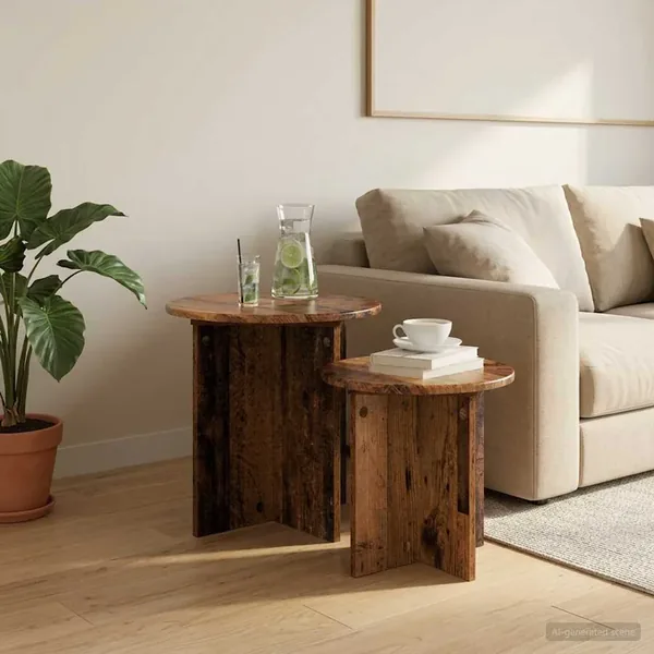 Ensemble de tables d'appoint 2 pcs Bois ancien
