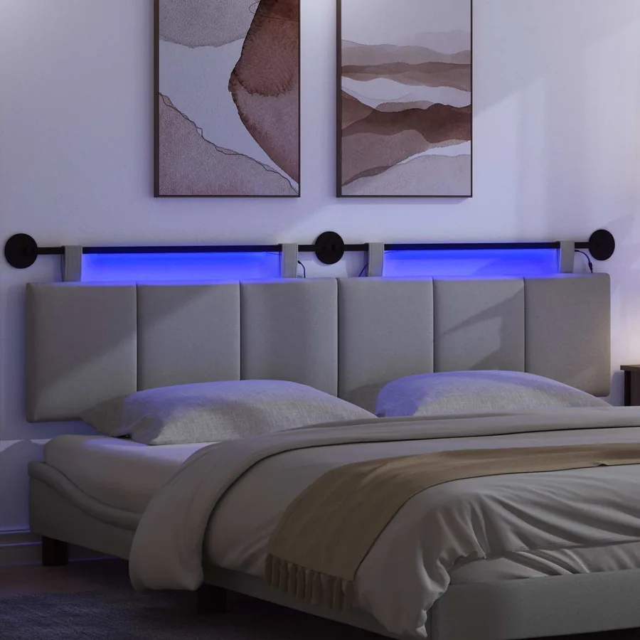 Tête de lit suspendue Avec lumière LED Gris clair Tissu - 5