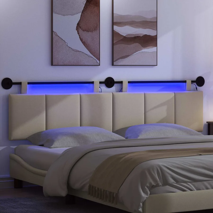 Tête de lit suspendue Avec lumière LED Crème Tissu - 5