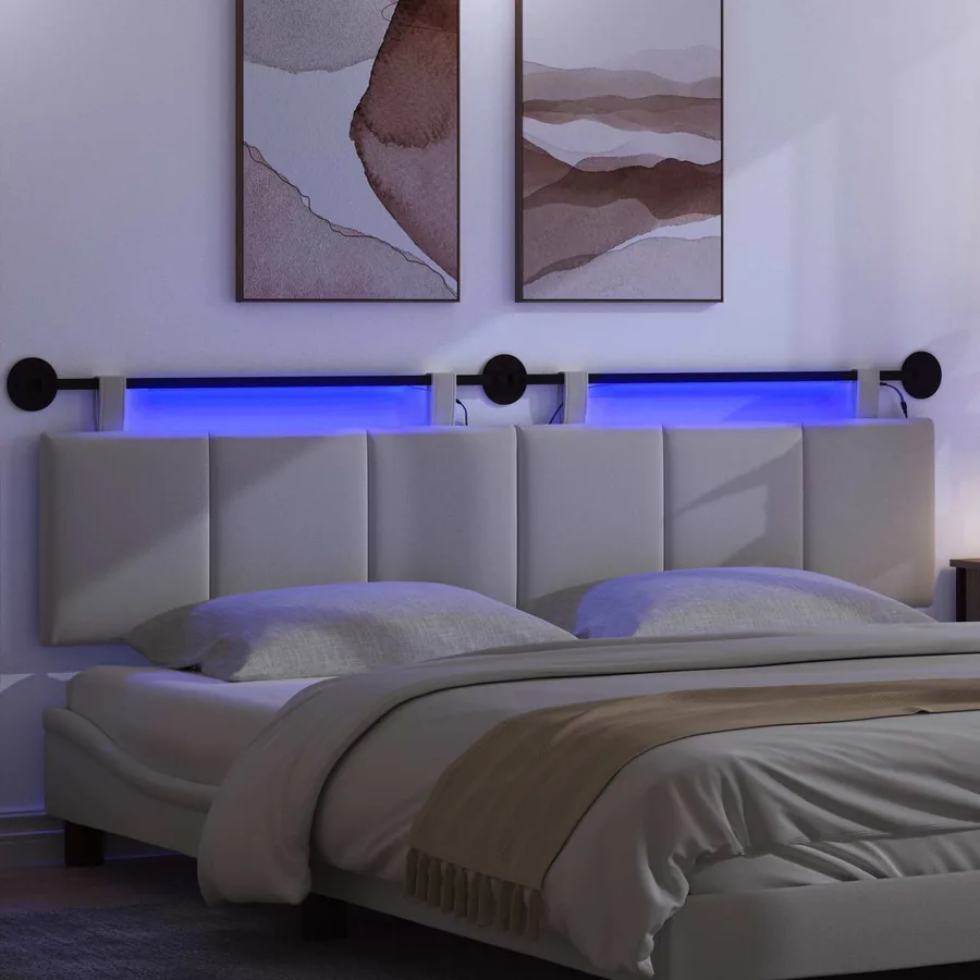 Tête de lit suspendue Avec lumière LED Blanc Tissu - 5