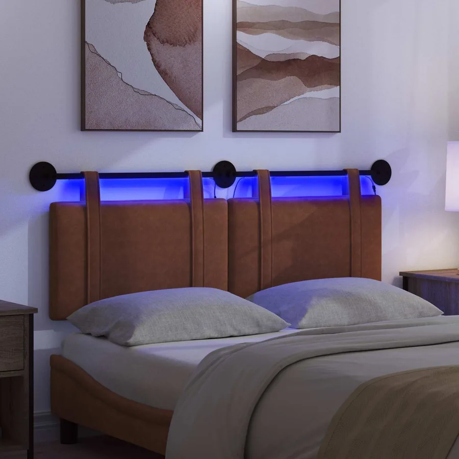 Tête de lit suspendue Avec lumière LED Marron PU antique - 5