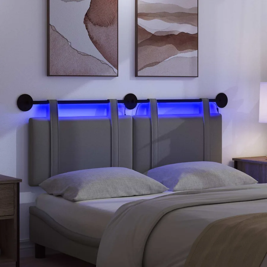 Tête de lit suspendue Avec lumière LED Gris foncé Tissu - 5