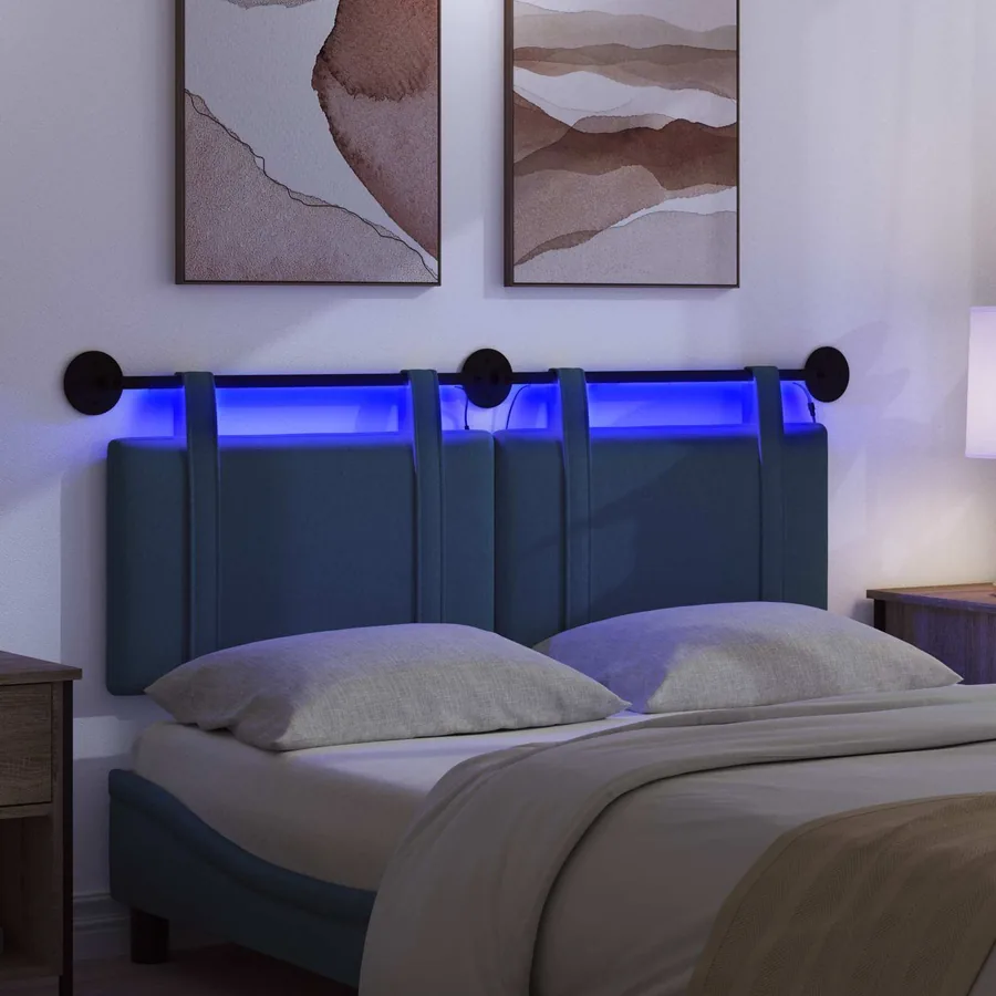 Tête de lit suspendue Avec lumière LED Bleu Tissu - 5