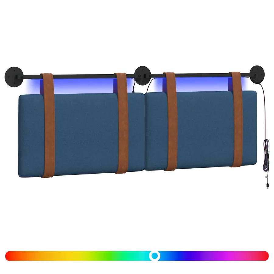 Tête de lit suspendue Avec lumière LED Bleu PU antique - 2