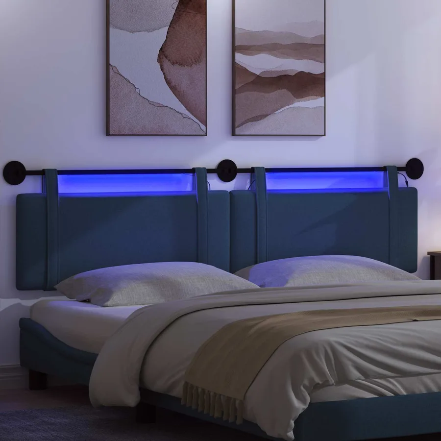 Tête de lit suspendue Avec lumière LED Bleu Tissu - 5
