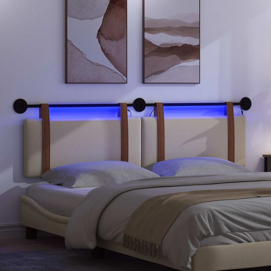 Tête de lit suspendue Avec lumière LED Crème PU antique - 5