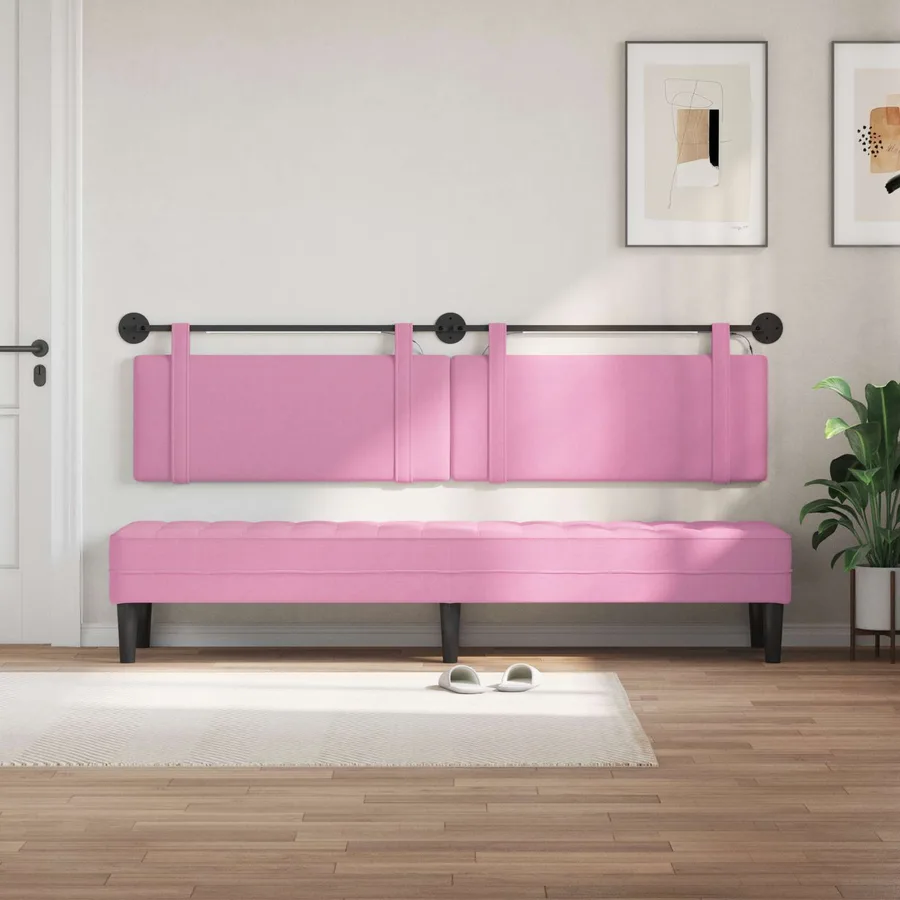 Tête de lit suspendue Avec lumière LED Rose Tissu - 3
