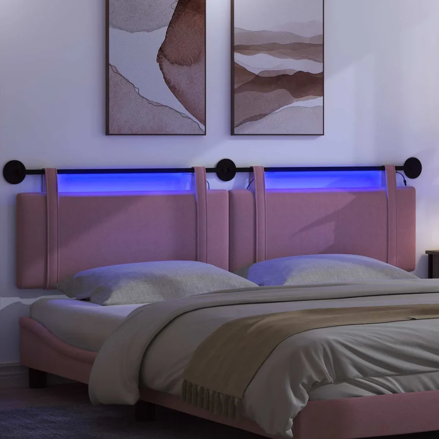 Tête de lit suspendue Avec lumière LED Rose Tissu - 5