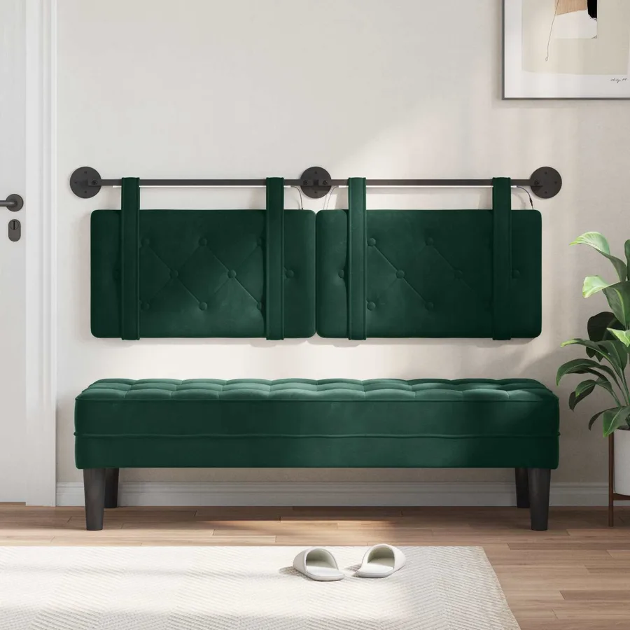 Tête de lit suspendue Avec lumière LED Vert foncé Velours - 3
