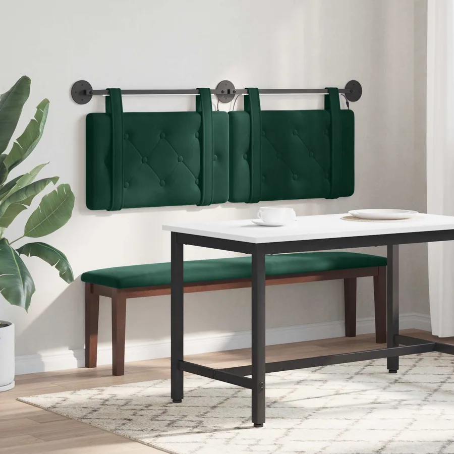 Tête de lit suspendue Avec lumière LED Vert foncé Velours - 4