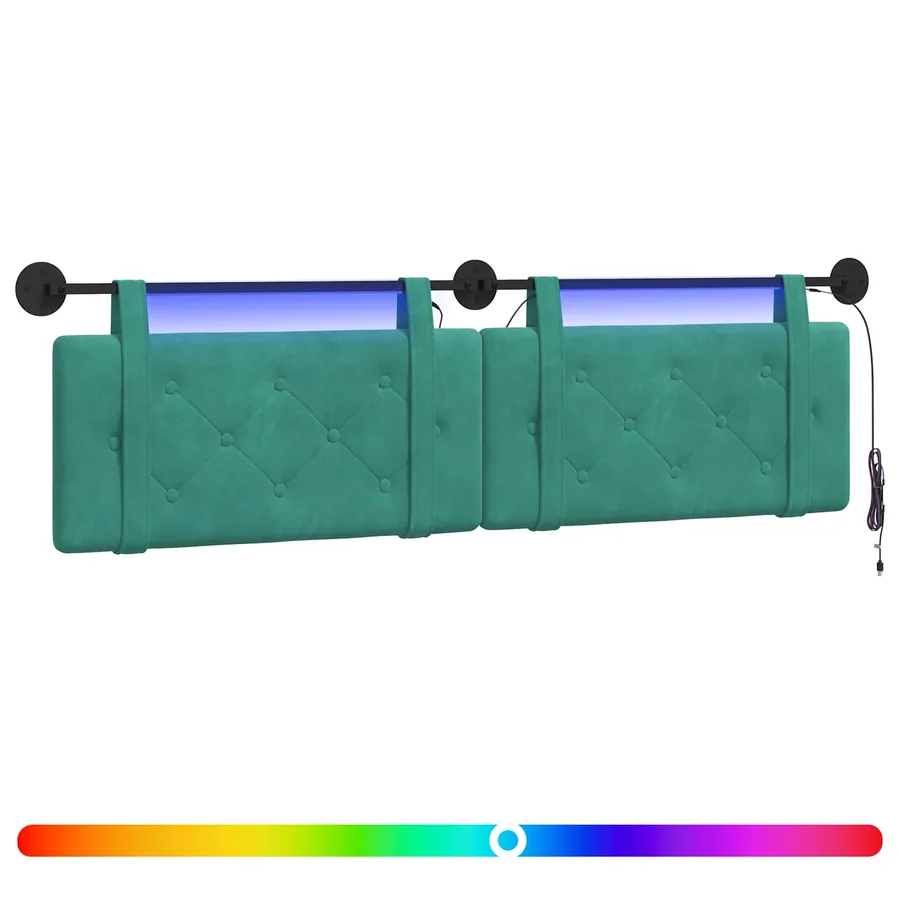 Tête de lit suspendue Avec lumière LED Turquoise Velours - 2