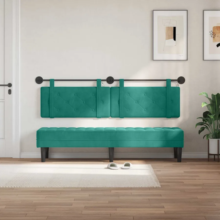 Tête de lit suspendue Avec lumière LED Turquoise Velours - 3
