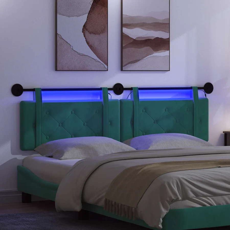 Tête de lit suspendue Avec lumière LED Turquoise Velours - 5