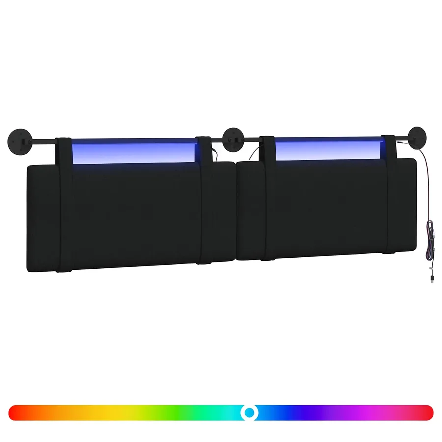 Tête de lit suspendue Avec lumière LED Noir Tissu - 2