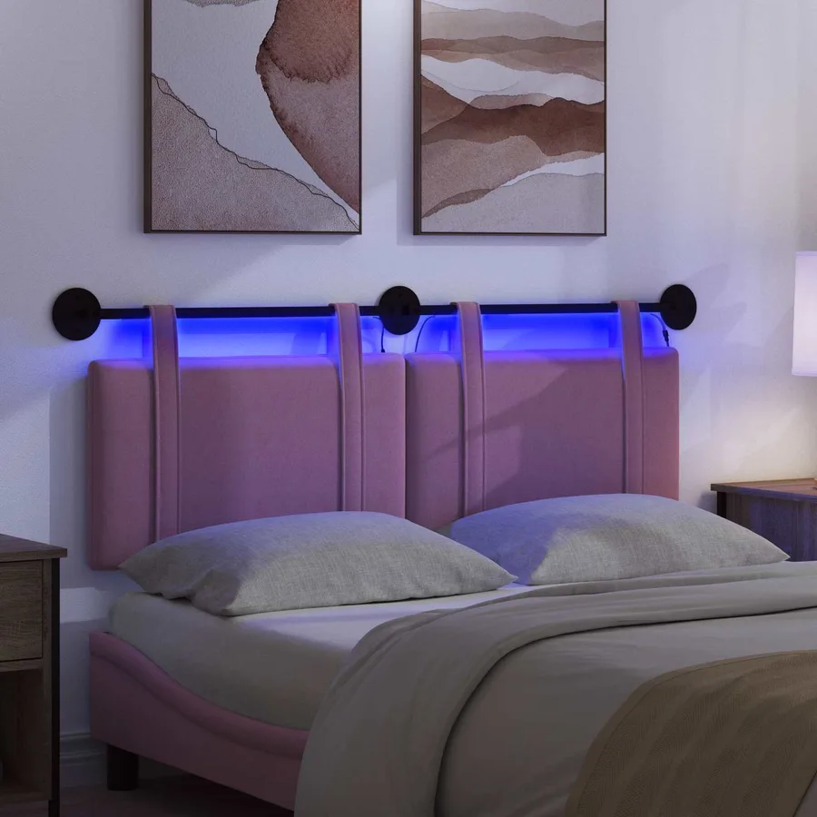 Tête de lit suspendue Avec lumière LED Rose Tissu - 5