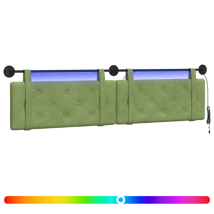 Tête de lit suspendue Avec lumière LED Vert clair Velours - 2