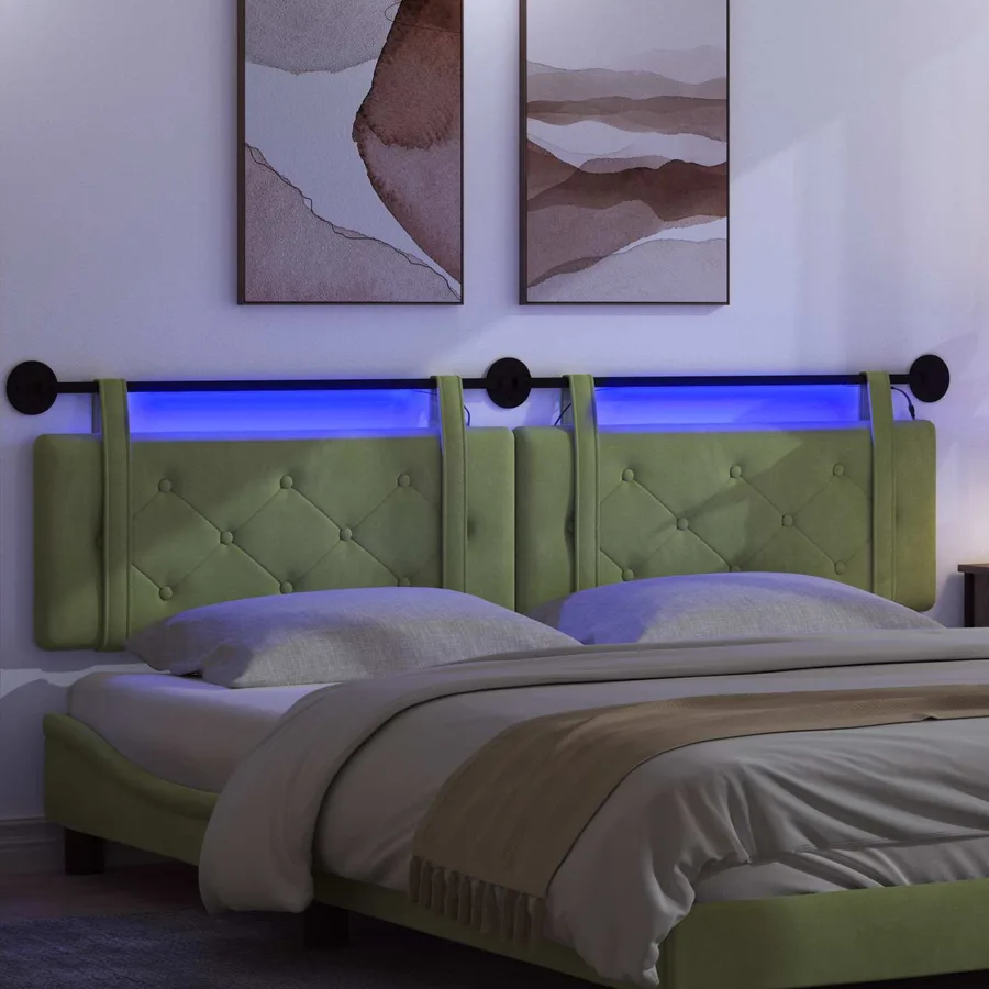 Tête de lit suspendue Avec lumière LED Vert clair Velours - 5
