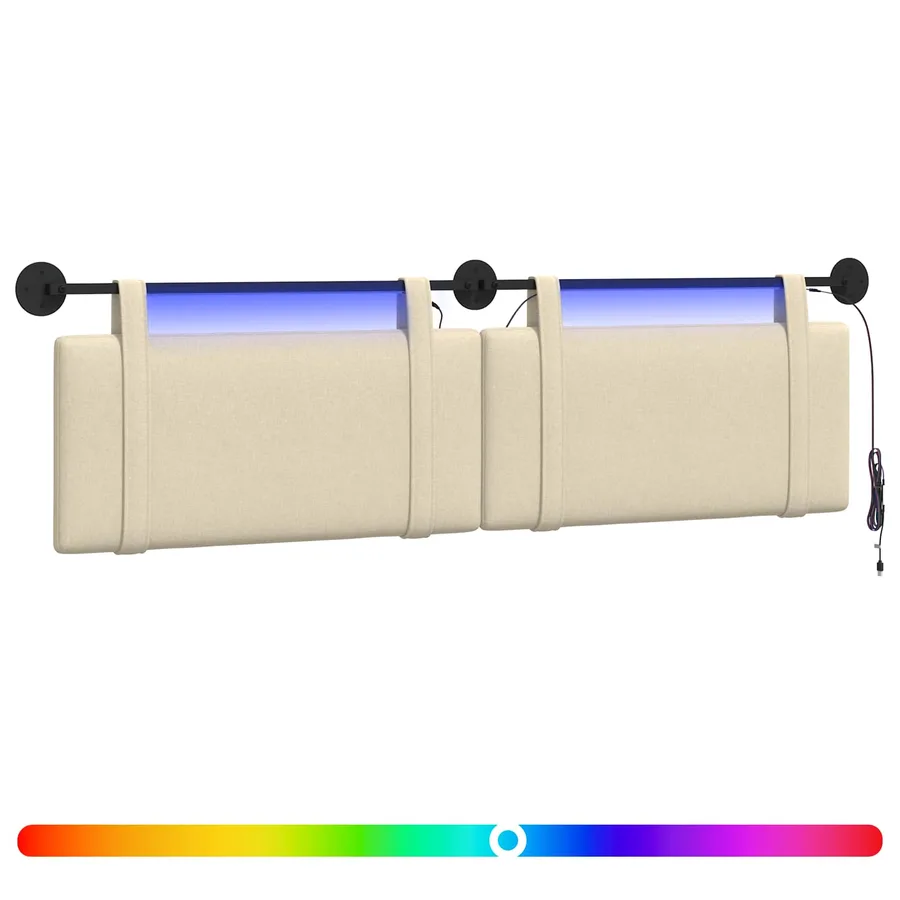 Tête de lit suspendue Avec lumière LED Crème Tissu - 2