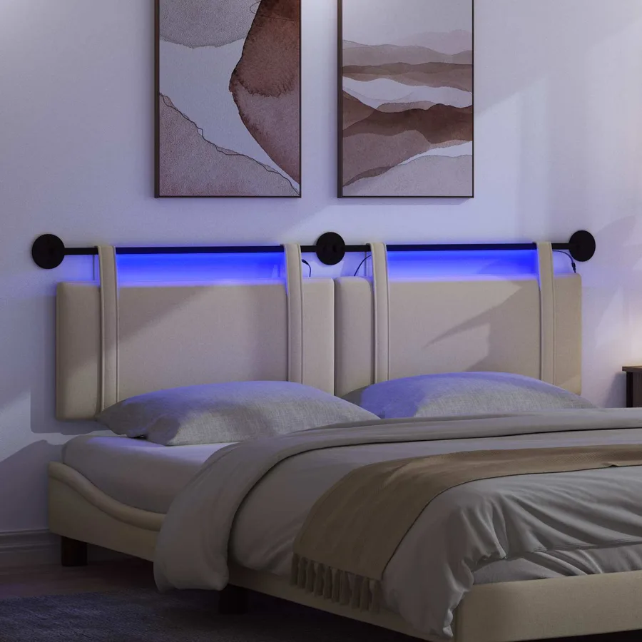 Tête de lit suspendue Avec lumière LED Crème Tissu - 5