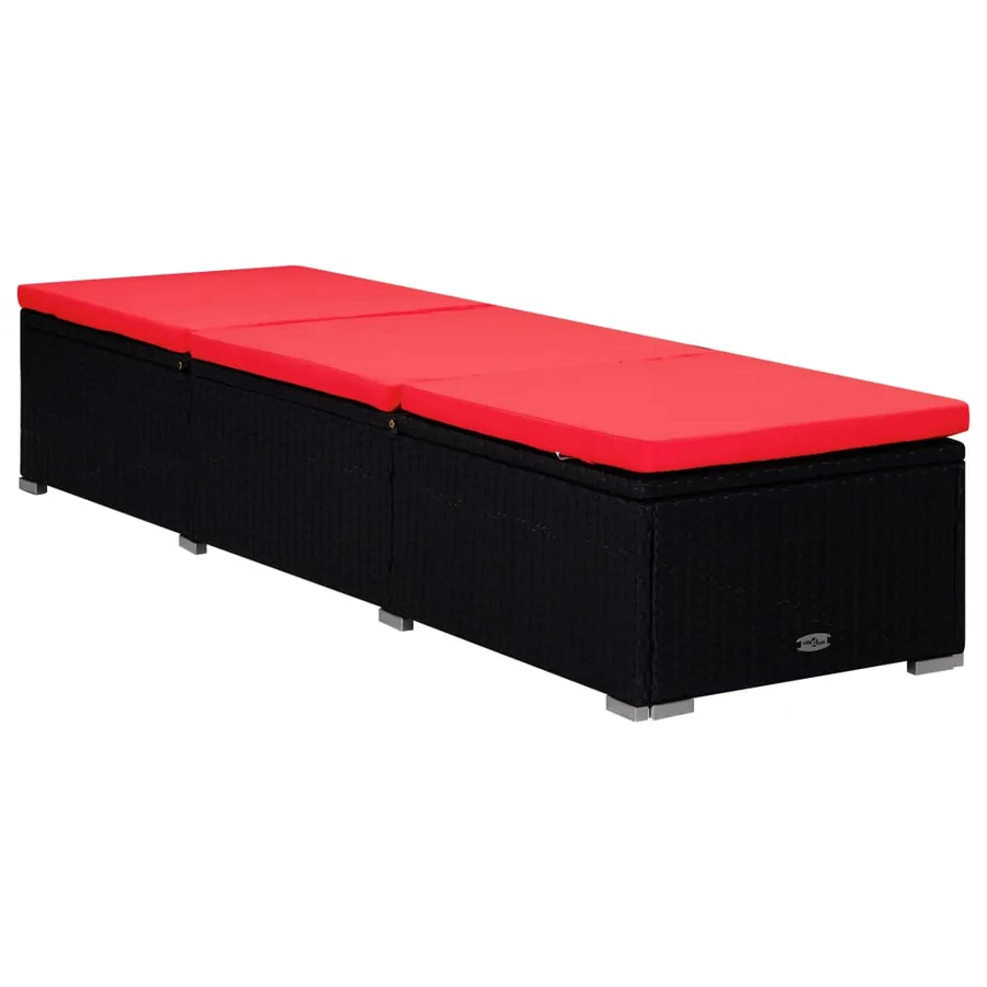 Chaises longues de jardin table à thé 3 pcs Résine tressée Noir - 29