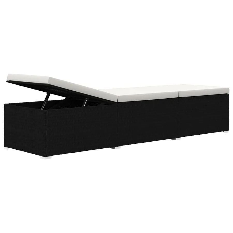 Chaises longues de jardin table à thé 3 pcs Résine tressée Noir - 7