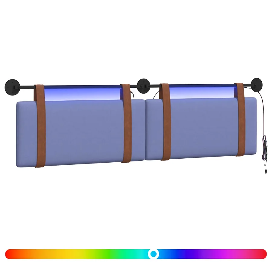 Tête de lit suspendue Avec lumière LED Bleu denim PU antique - 2