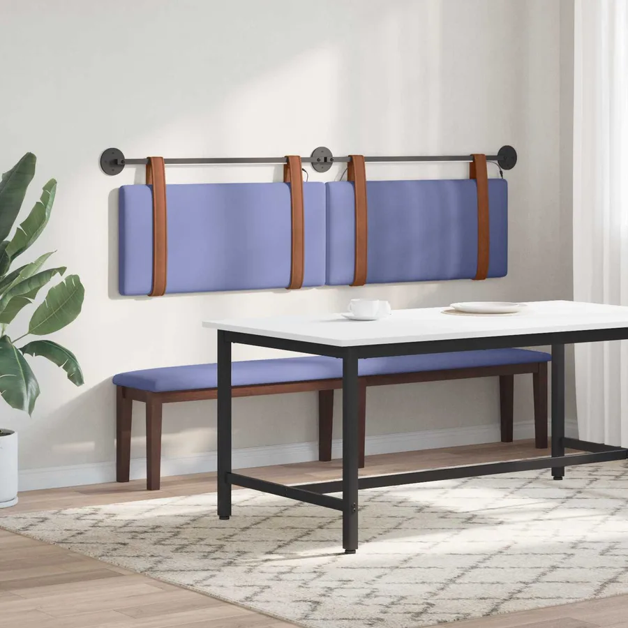 Tête de lit suspendue Avec lumière LED Bleu denim PU antique - 4