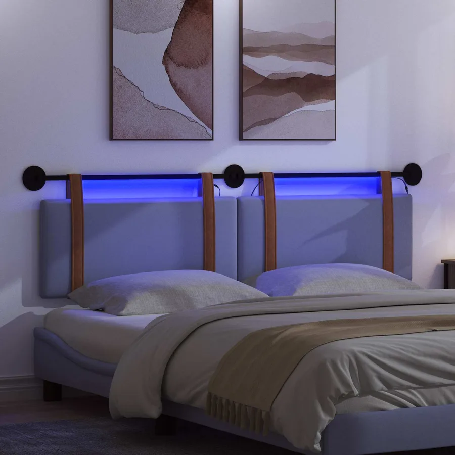 Tête de lit suspendue Avec lumière LED Bleu denim PU antique - 5
