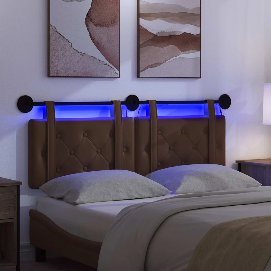 Tête de lit suspendue Avec lumière LED Marron Simili cuir - 5