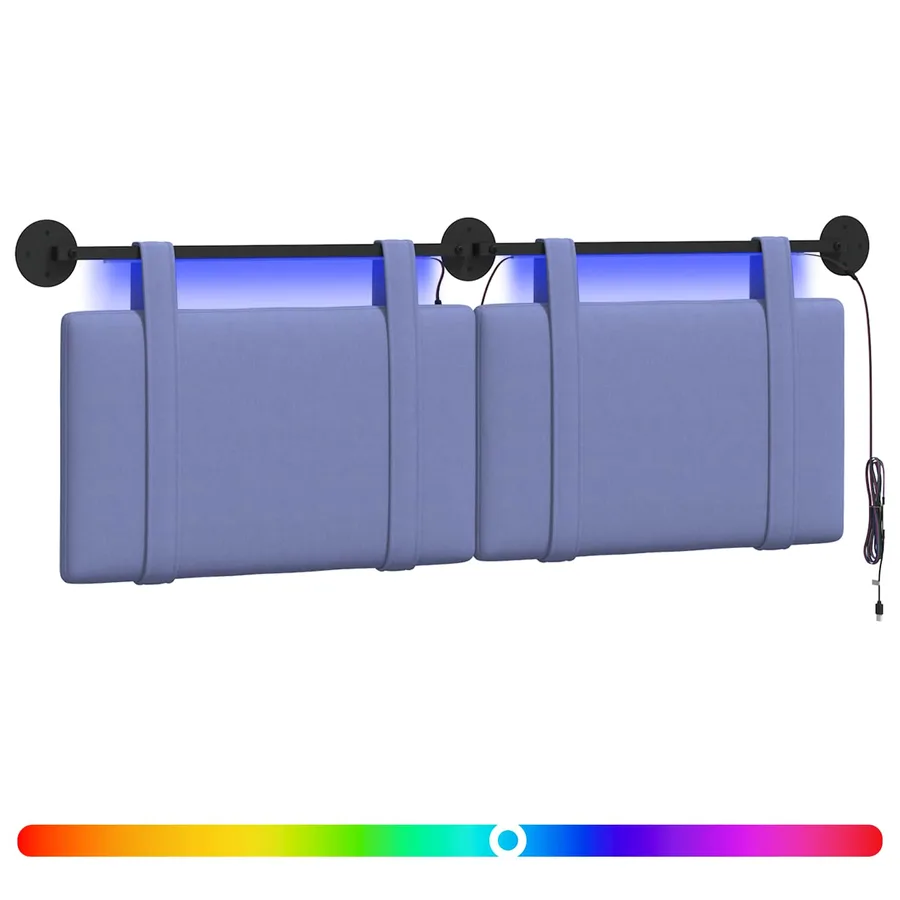 Tête de lit suspendue Avec lumière LED Bleu denim Tissu - 2