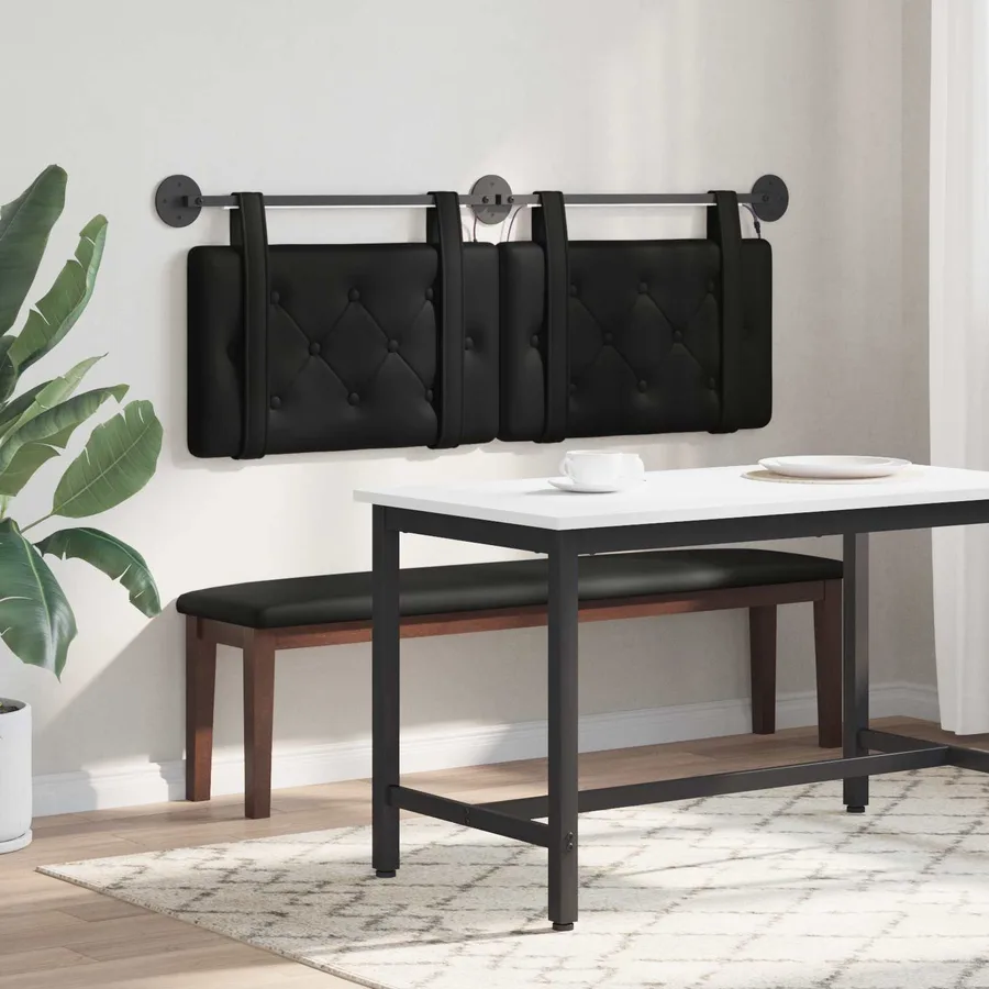 Tête de lit suspendue Avec lumière LED Noir Simili cuir - 4
