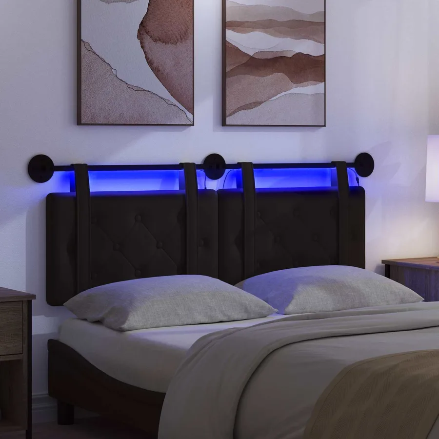Tête de lit suspendue Avec lumière LED Noir Simili cuir - 5